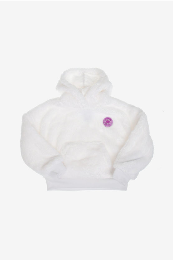 Converse All Star Faux Fur Hooded Teddy Sweatshirt In White