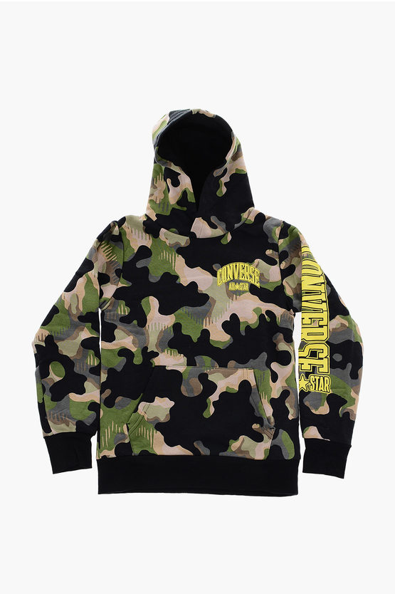 ALL STAR Felpa Camouflage in Cotone Garzato con Cappuccio