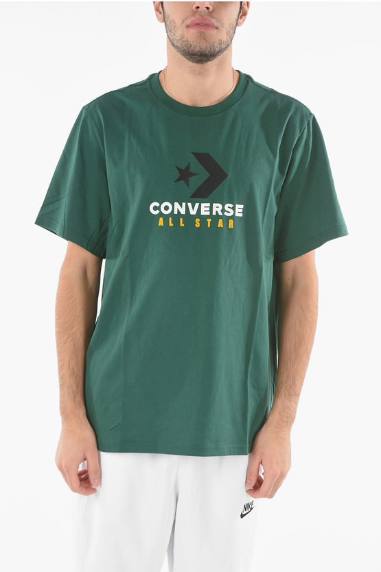 Converse All Star Front Logo-printed Crew-neck T-shirt In Green