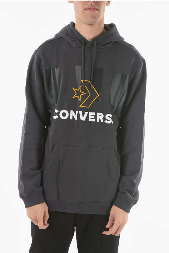 Converse All Star Logo Printed Hoodie In Gray