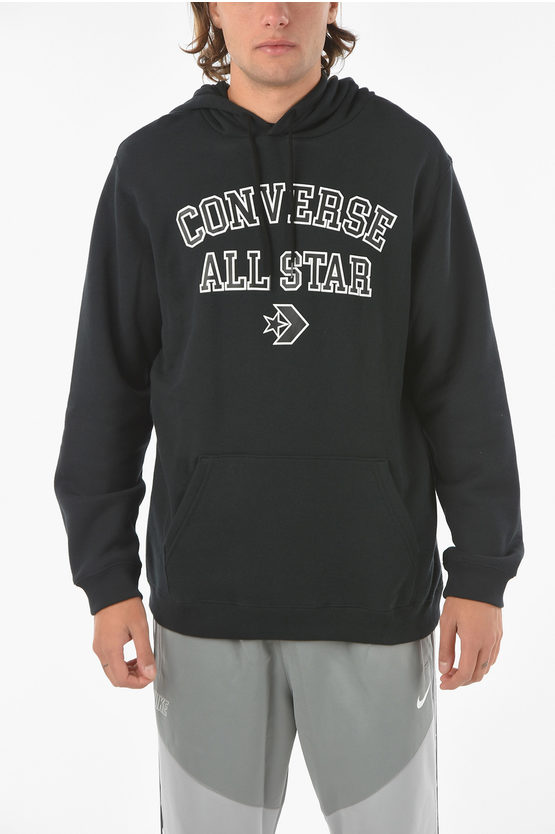 Converse All Star Logo Printed Standard Fit Hoodie In Grey