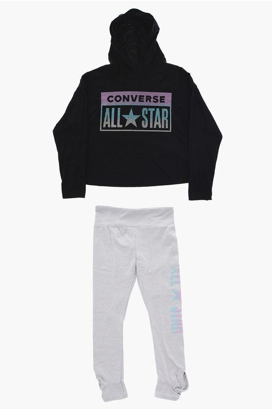 Converse Kids' All Star Long Sleeve Hooded T-shirt And Joggers Set In Black
