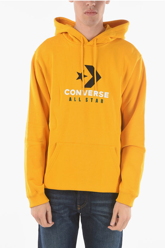Converse All Star Maxi Patch Pocket Cotton Hoodie In Yellow