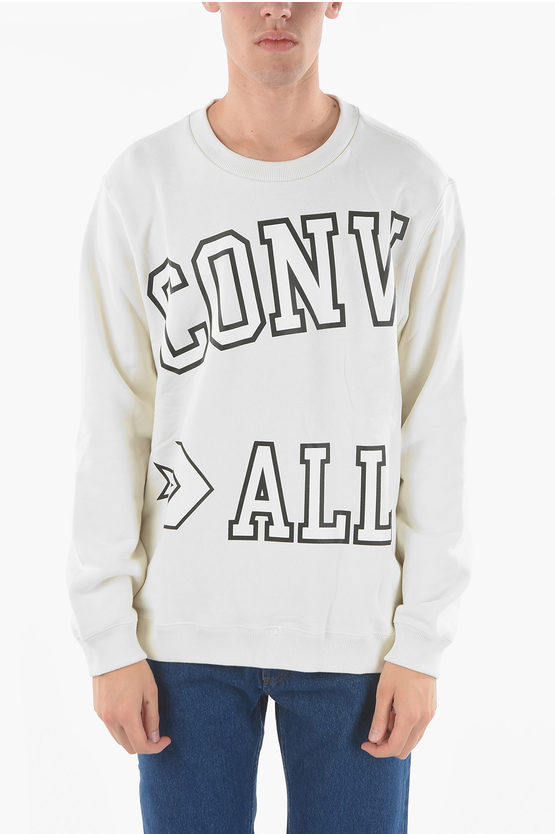 Converse All Star Maxi Printed Logo On The Front Crew-neck Sweatshirt In White