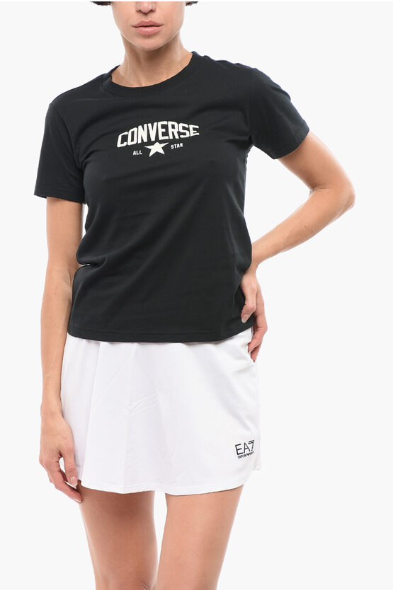 Converse All Star Slim Fit Crew-neck T-shirt With Embossed Logo In Black