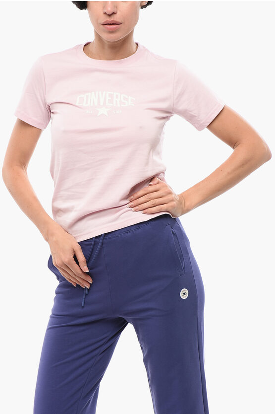 Converse All Star Solid Color Crewneck T-shirt With Embossed Logo In Pink
