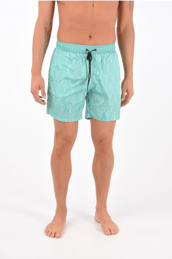 Karl Lagerfeld Allo Over Printed Carry Over - Ikonic Aop Swim Shorts In Blue