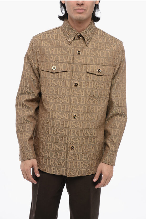 Shop Versace Allover Jacquard Logo Overshirt