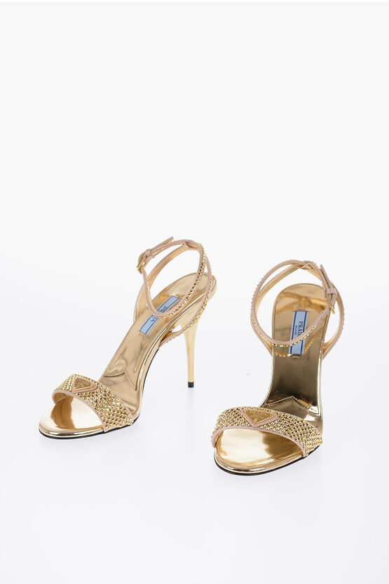 Shop Prada Allover Rhinestone Sandals Heel 10 Cm