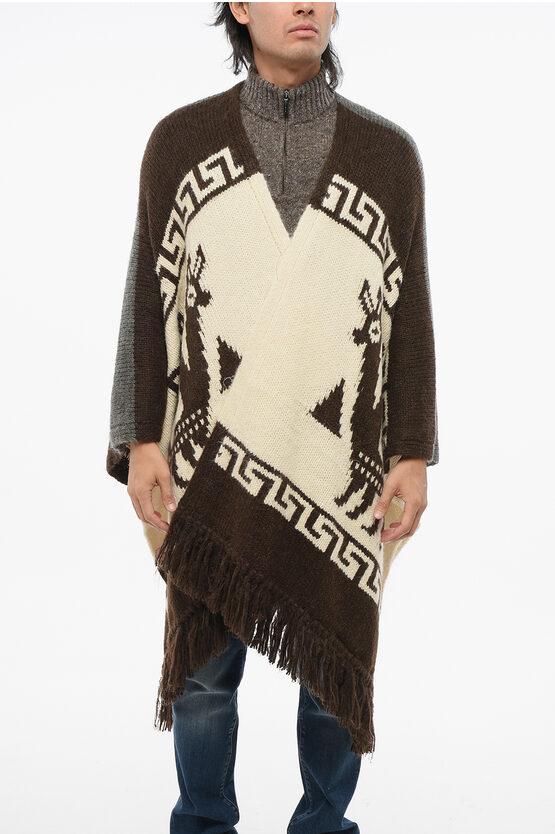 Dsquared2 Alpaca Blend Poncho With Fringed Hems