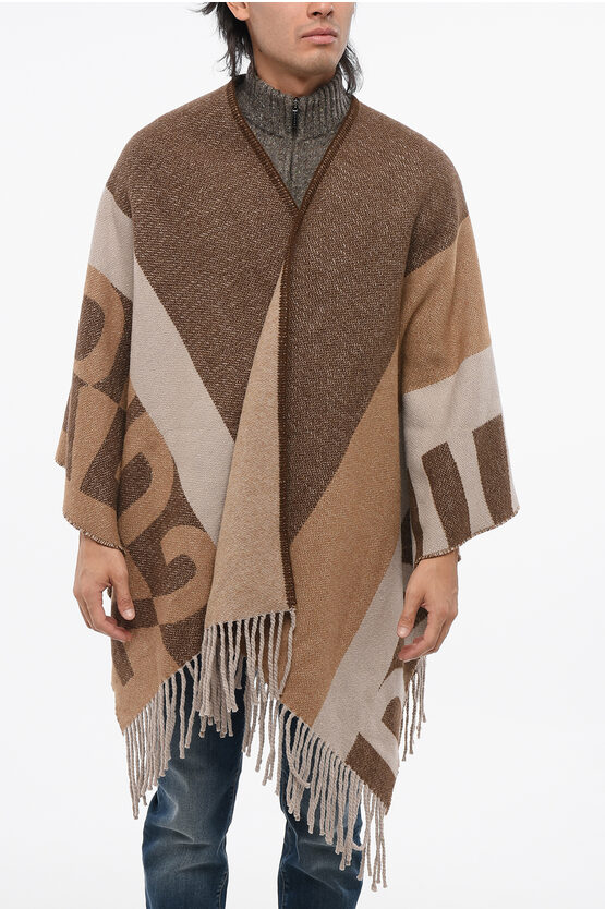 Dsquared2 Alpaca Blend Poncho With Logoed Detail In Brown