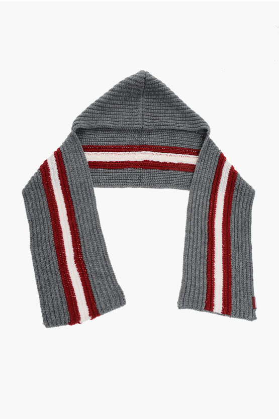 Dsquared2 Alpaca Blend Scarf With Contrasting Band And Hood In Gray