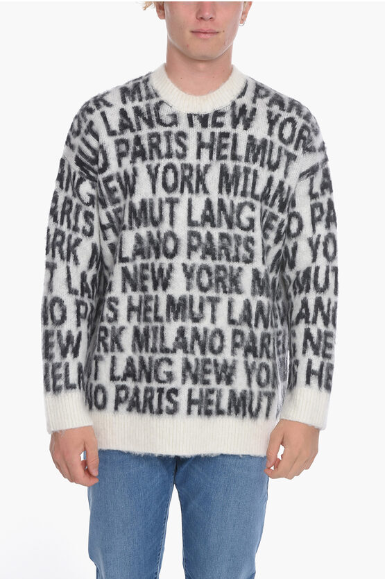 Helmut Lang Alpaca Wool Crewneck Sweater With All Over Logo In Gray