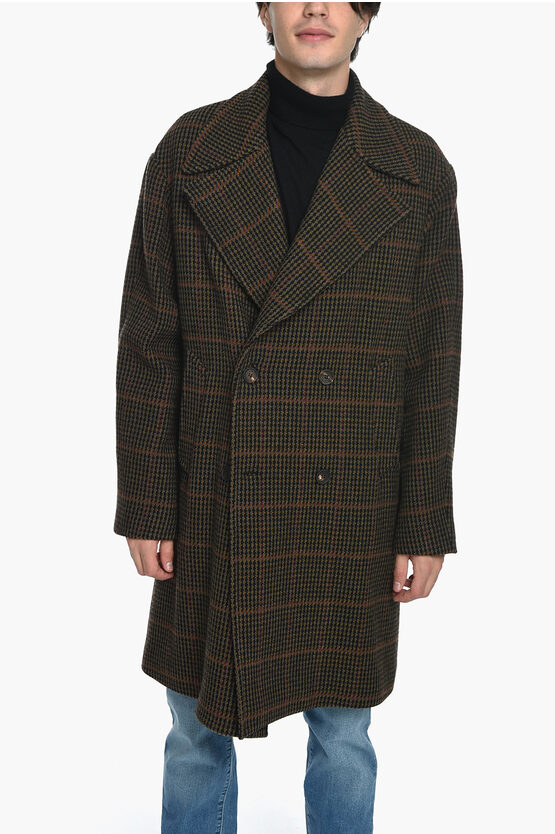 Doppiaa Alpaca Wool Half-lined Double Breasted Coat In Brown