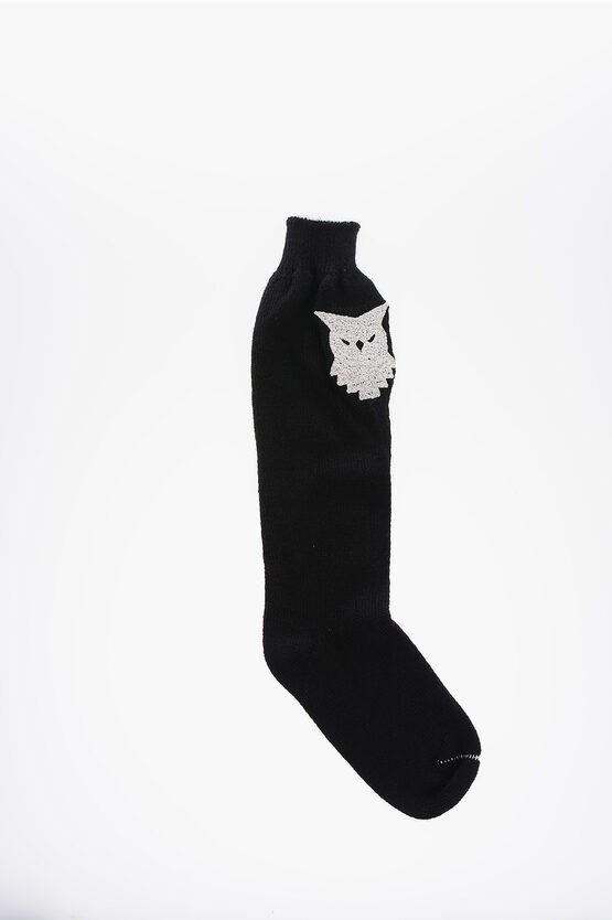 Maison Margiela Alpaca Wool Long Socks With Embroidery In Black