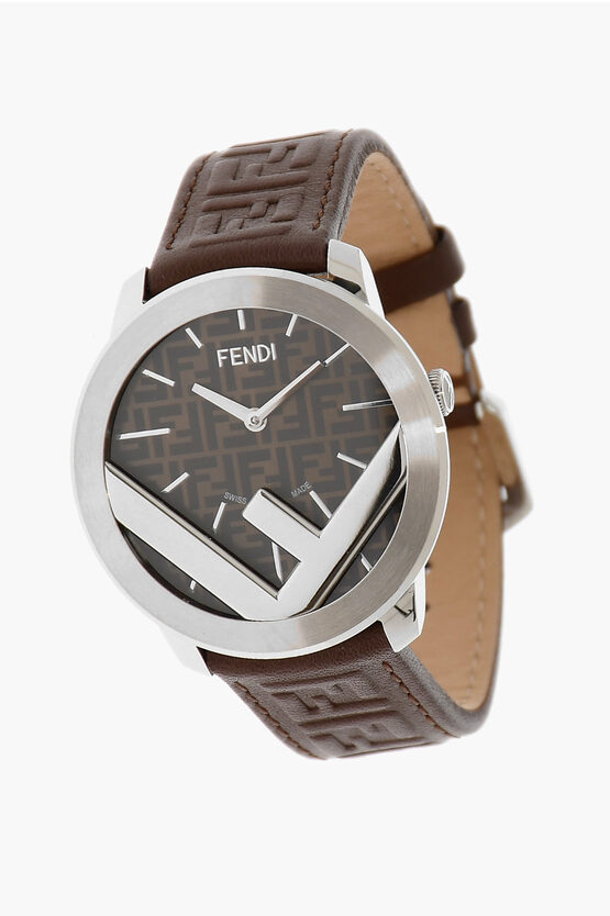 Shop Fendi Analog Watch With Logoed Leather Strap