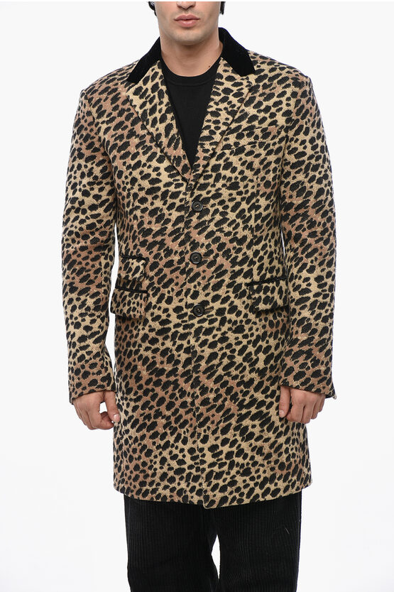 Dsquared2 Animal Motif 70's Maxi Coat With Glitter Collar In Brown