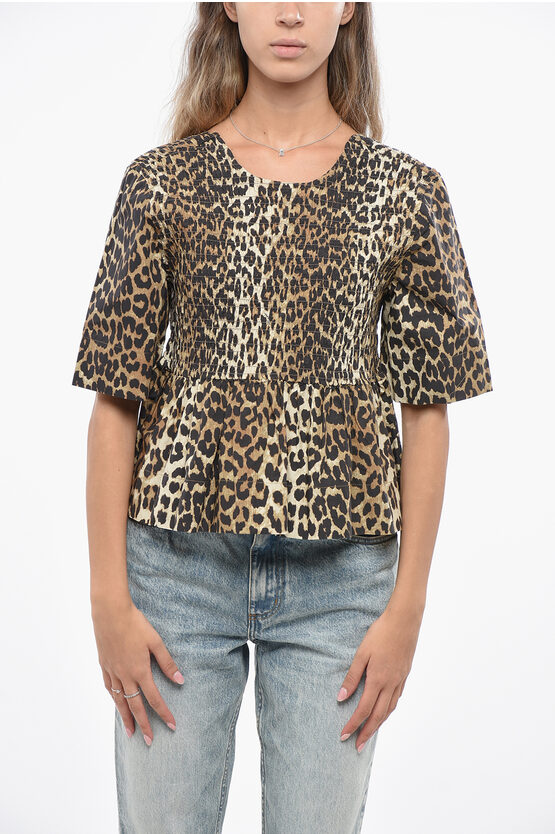 Ganni Organic Cotton Top Smock For In Animal Print