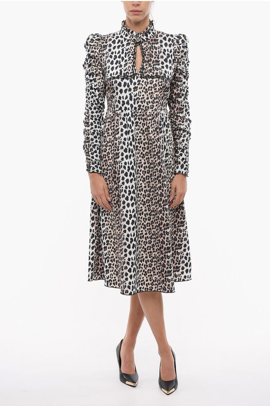 Notes Du Nord Animal Motif Emily Maxi Dress With Ruffle And Jewel Button In Black