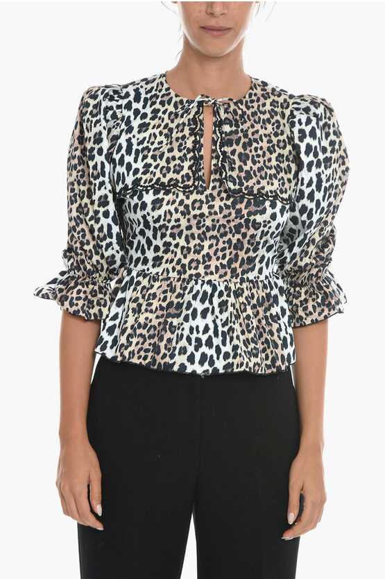 Notes Du Nord Animal Motif Emily Tie Neck Blouse With Cut Out And Ruffle D In Animal Print