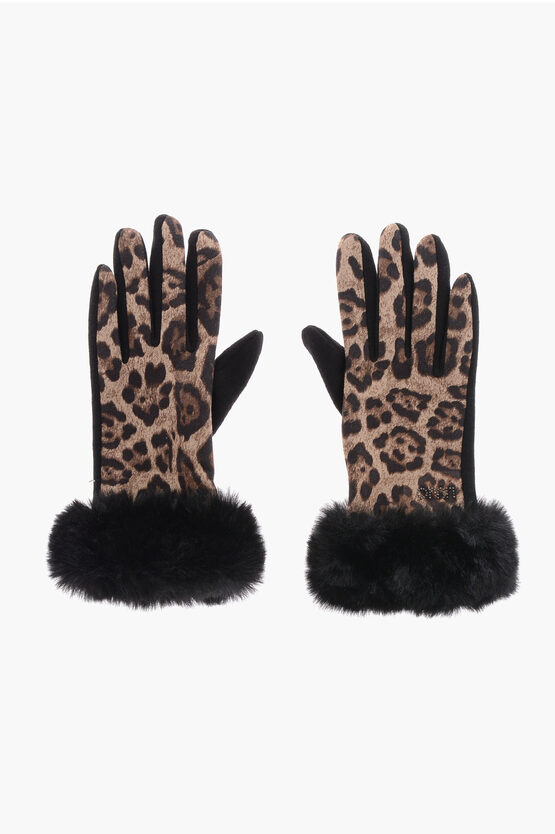 Shop Liu •jo Animal-motif Glovers With Faux Fur