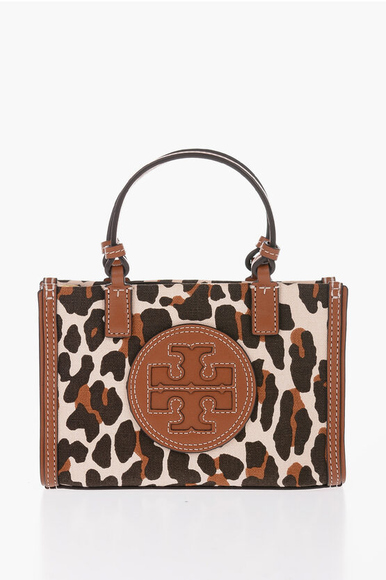 Tory Burch Animal Patterned Canvas Ella Mini Tote Bag With Leather Trim In Burgundy