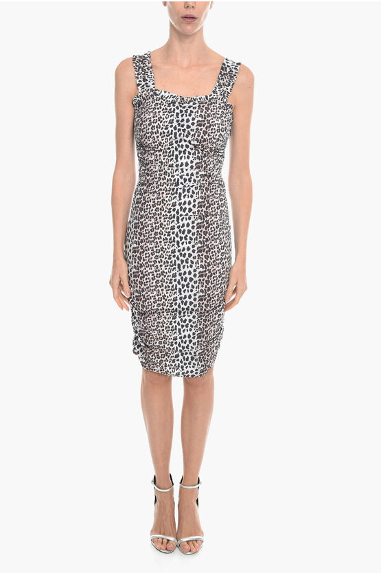 Notes Du Nord Animal Patterned Dassy Bodycon Dress With Ruffles In Black