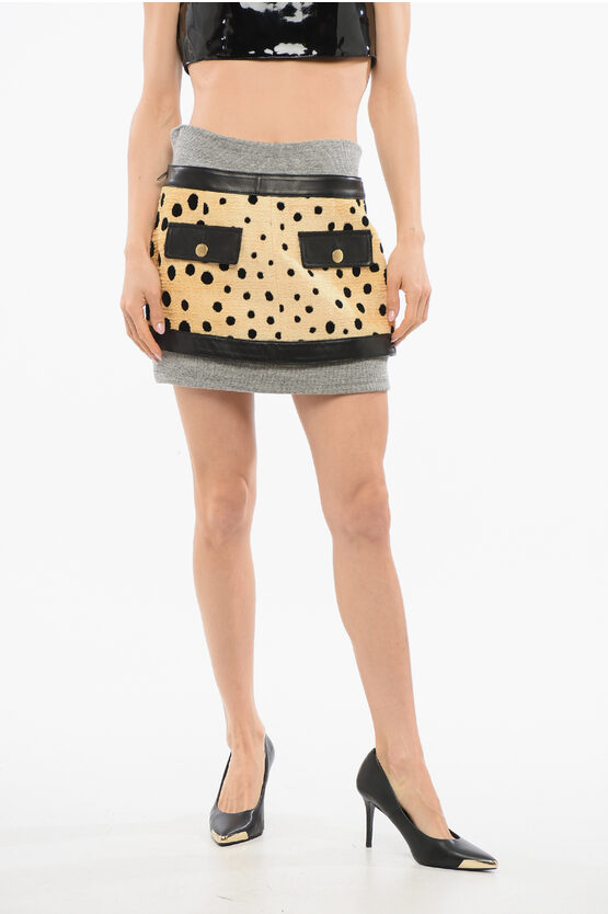 Dsquared2 Animal Patterned Guepard Miniskirt With Leather Details