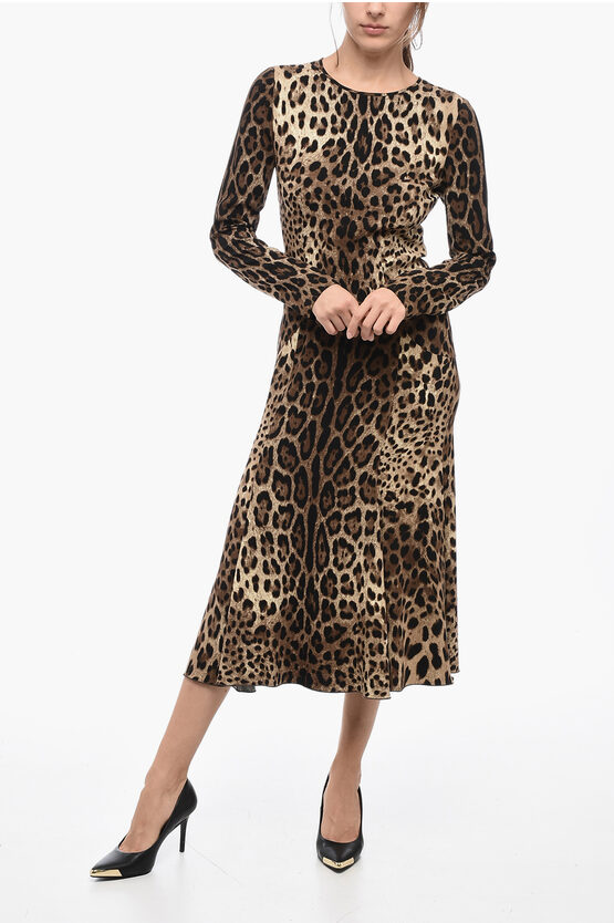 Shop Dolce & Gabbana Animal Patterned Midi Dress With Flared Bottom