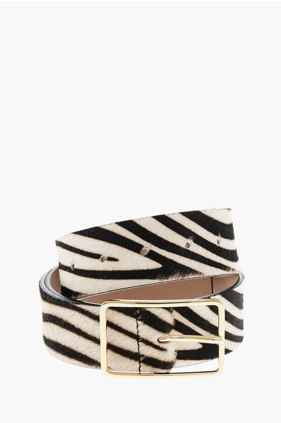 B-low The Belt Animal Patterned Ponyskin Belt With Golden Buckle 40mm In Multi