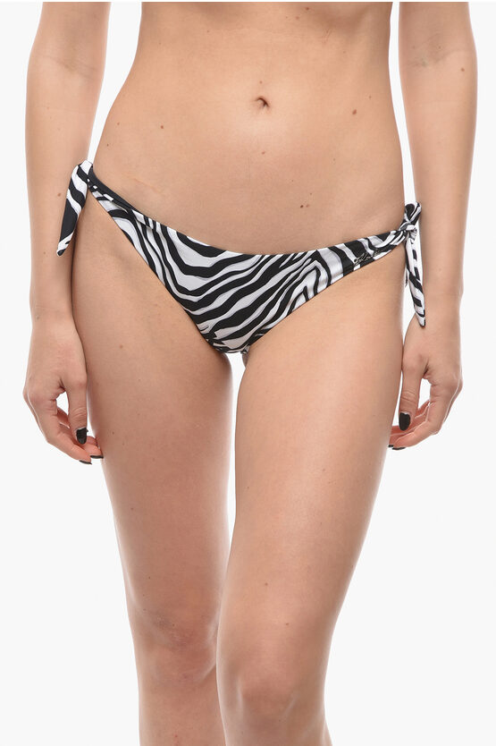 Karl Lagerfeld Animal Patterned Tie-side Bikini Bottom In Black