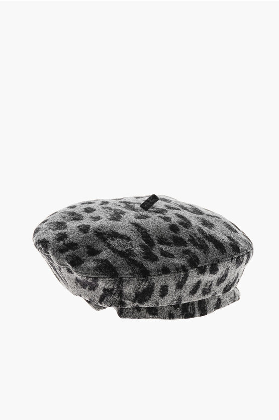 Dior Animal Patterned Wool Blend Basque Hat In Gray