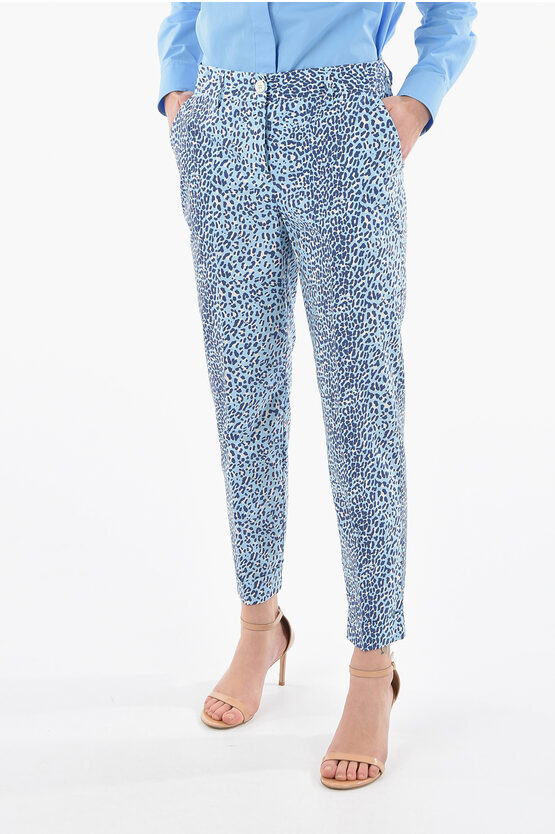 P.a.r.o.s.h Animal Printed Copard Trousers With Side Pockets In Blue