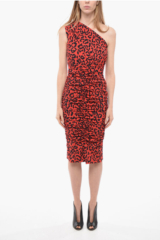 Dolce & Gabbana Animal Printed One Shoulder Dress In Red