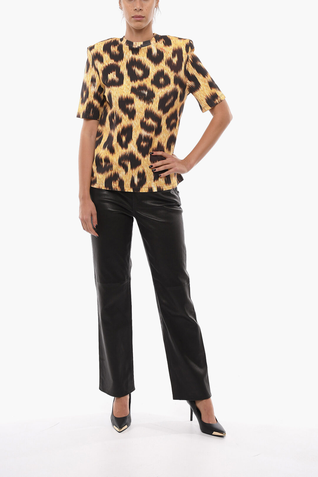 The Attico Animalier Print BELLA T shirt With Padded Shoulders