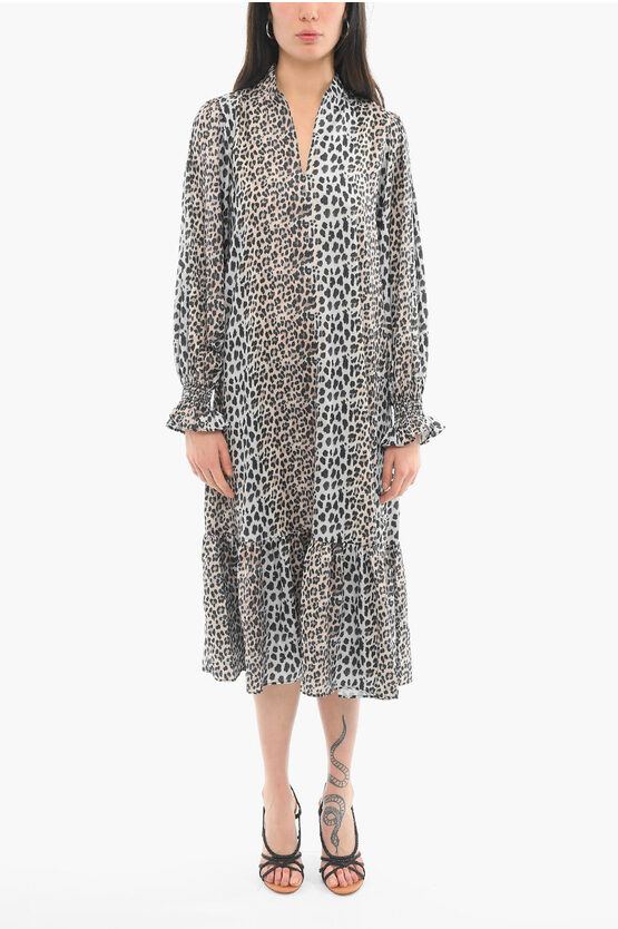 Notes Du Nord Animalier Print Claire Long Sleeved Dress In Black