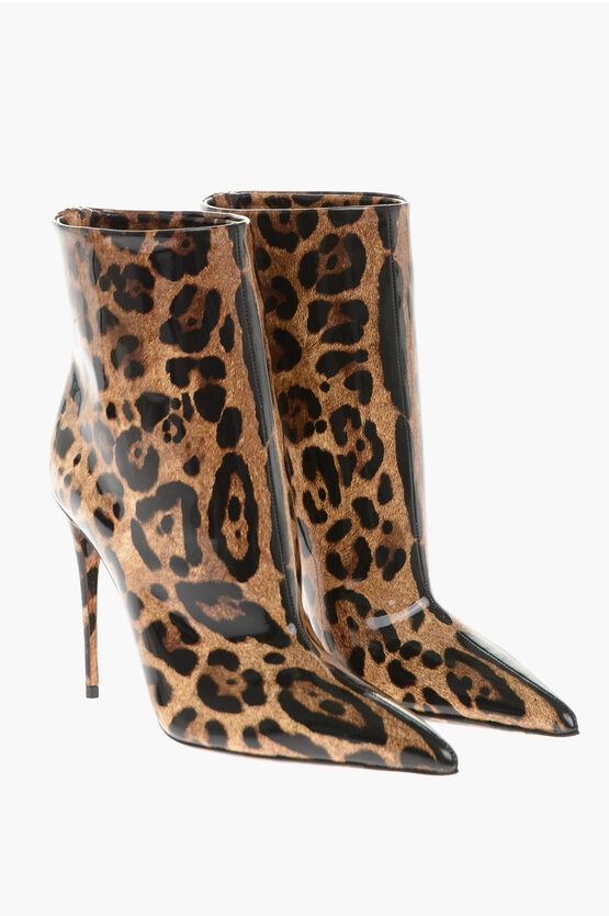 Shop Dolce & Gabbana Animalier Print Patent Leather Booties Heel 11 Cm