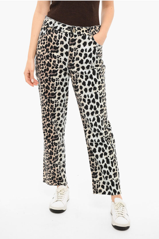 Notes Du Nord Animalier Print Venice Straight Fit Jeans In White