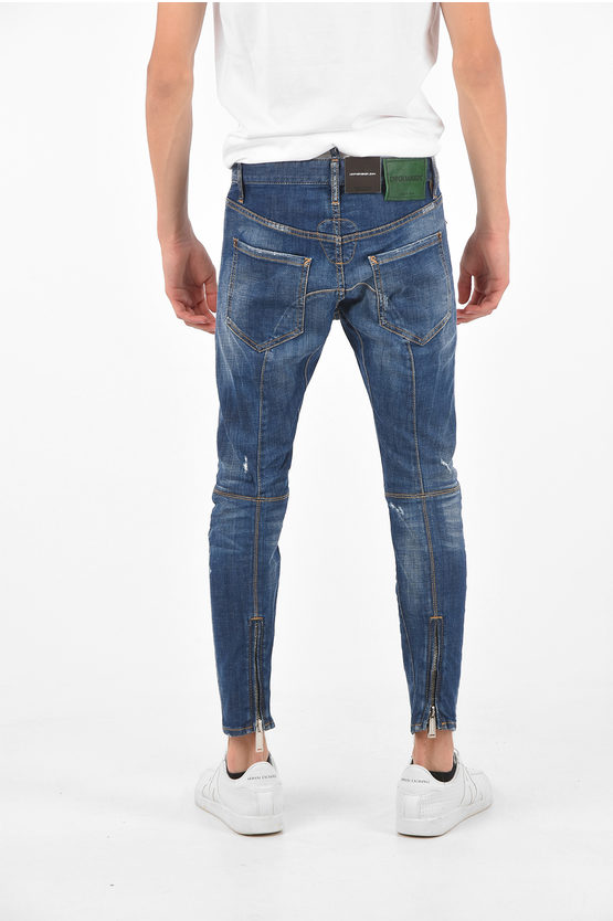 Dsquared2 Ankle Zipped LEATHER BIKER Unstructured Jeans 13 Cm men