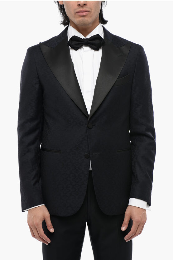 Corneliani Cc Collection Satin Peak Lapel Cerimonia Reward Jacquard Bla