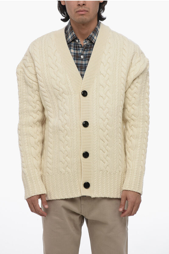 Shop Ami Alexandre Mattiussi Aran Virgin Wool Cable Cardigan