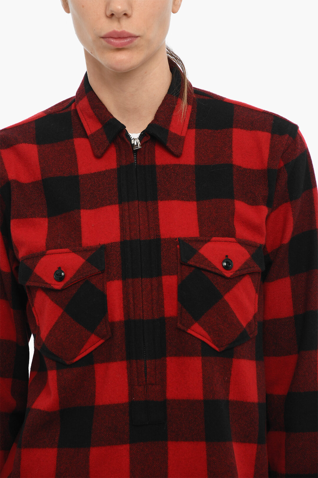 ARCHIVE Buffalo Checked POPOVER Overshirt with Double Breast Pocket and  Half Zip