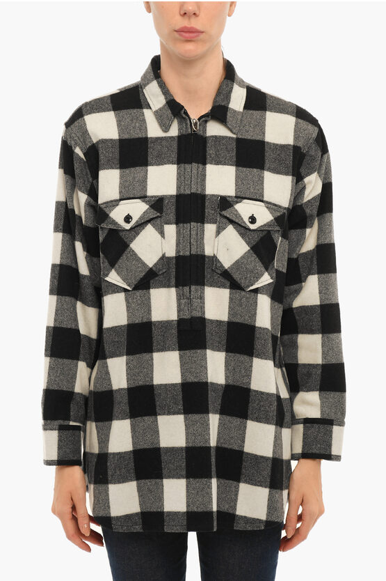 Woolrich Archive Buffalo Checked Popover Overshirt With Double Breast In Black