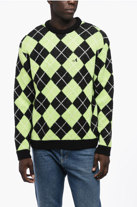 Shop Awake New York Argyl Motif Two-tone Crew-neck Sweater