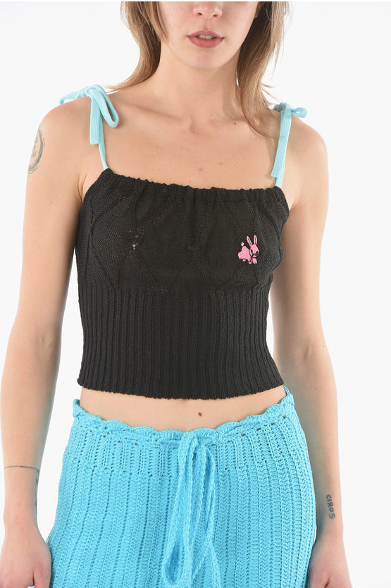 Cormio Argyle Crop Top With Knotted Straps In Black