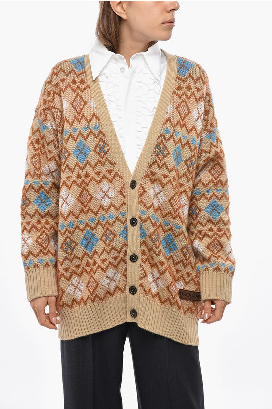 Dsquared2 Argyle Motif Maxi Cardigan With Heart Shaped Cut Out Detail