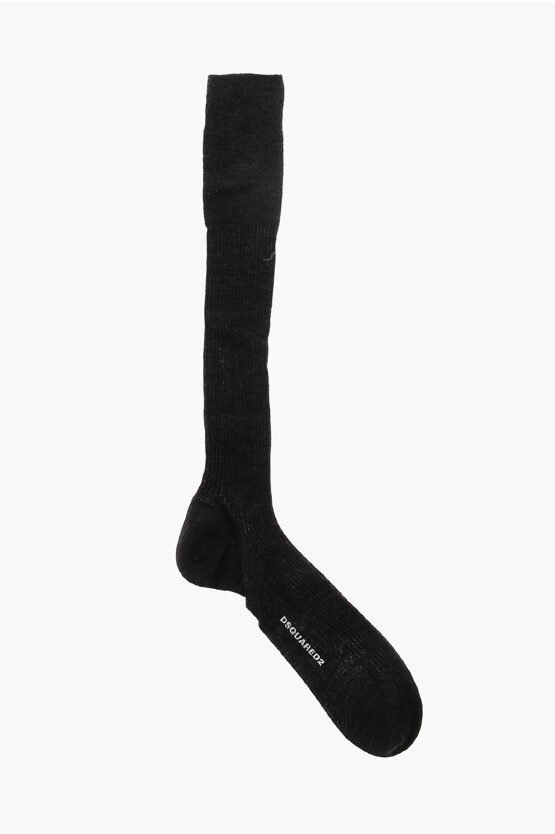 Dsquared2 Argyle Motif Ribbed Socks Embellished With Rhinestones In Black