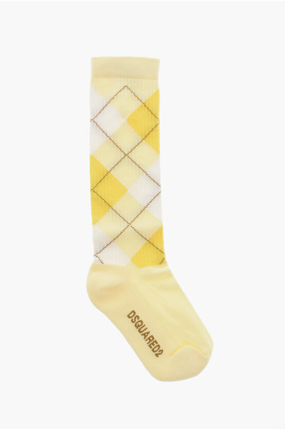 Dsquared2 Argyle Motif Ribbed Socks In Neutral