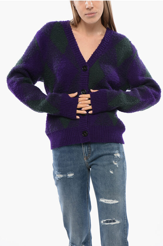 Burberry Purple Cardigan With Argyle Motif In Wool Woman
