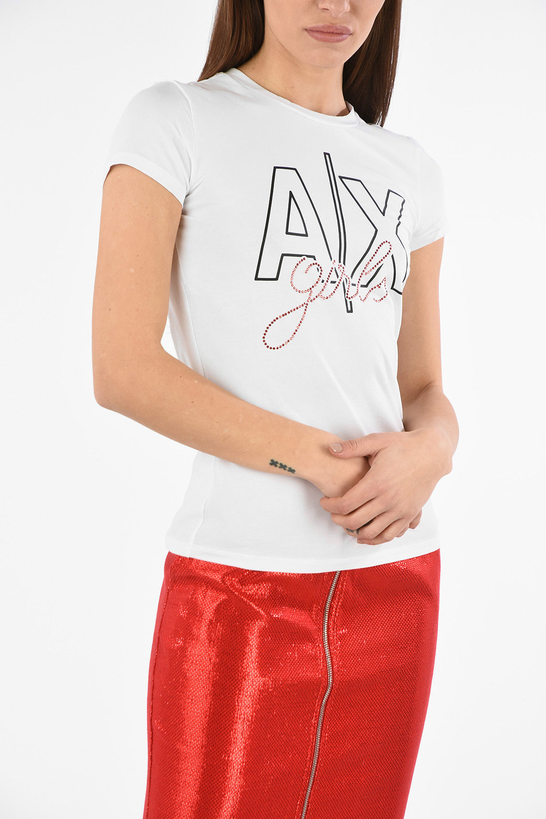 Armani ARMANI EXCHANGE Jersey T shirt with rhinestone embellished